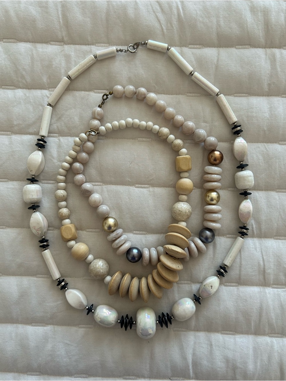 Vintage Cream and Gold Beaded Layering Necklace Set